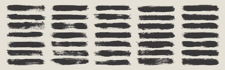 Long grunge brush strokes, lines, ink smudges, hand-drawn scribble shapes. Handmade sketchy marks acrylic stains, charcoal streaks. Paint textures, brush effect. Marker underline. Vector illustrationのイラスト素材