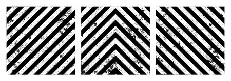 Warning sign with black diagonal lines. Attention, danger or caution symbol. Construction site signage, road safety notice, hazard banner, security alert shield. Vector illustrationのイラスト素材