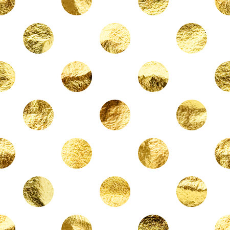 Gold foil seamless texture, shiny handmade circles. Golden glittering pattern. Shining hand drawn...