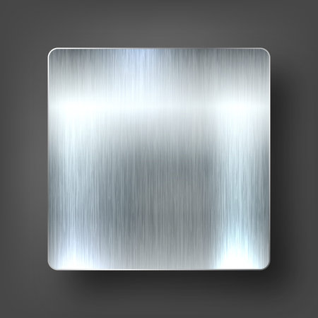 Realistic metal banner. Brushed steel or aluminium plate. Polished metal surface. Old grunge texture with scratches. Vector illustrationのイラスト素材