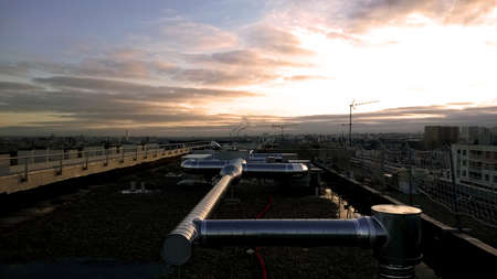 view from inaccessible roof terrace of apartment buildingの写真素材