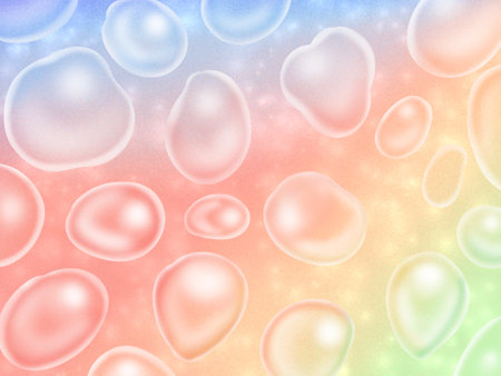 Soap bubbles on multicolored gradient background bright and lightの写真素材