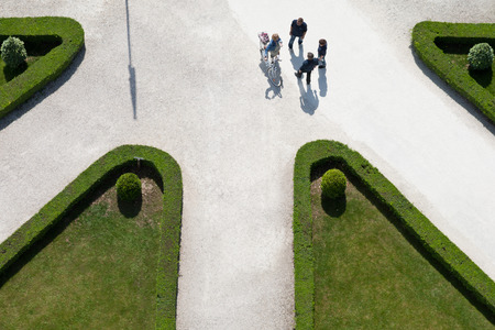 Aerial view of people on crossroad in a garden.のeditorial素材