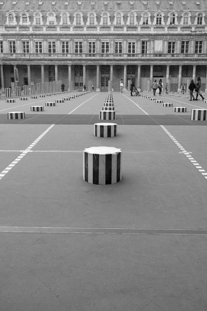 Paris, France, May 2013 : Buren Columns or les deux plateaux in black and white.のeditorial素材