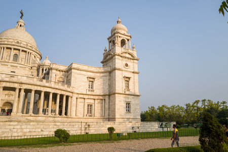 Calcutta, India - March 23, 2024: The side facade of Victoria Memorial is shown with its marble...