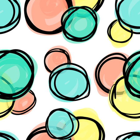 Fun and modern verctor seamless pattern, doodle circle shapes place randomly. Doodle collection.