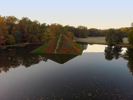 Park NatuPark Nature Landscape Cottbus Germany with Pyramid landscape Cottbus Germany with Pyramidのeditorial素材