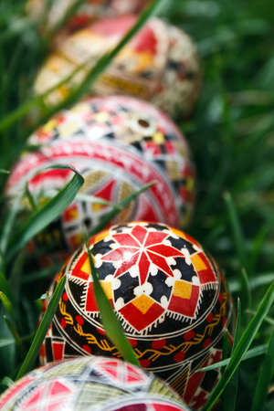 Traditional painted Easter eggs. Specific for the N-E of Romania.の写真素材