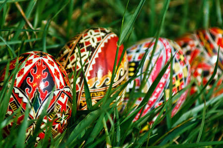 Traditional painted Easter eggs. Specific for the N-E of Romania.の写真素材
