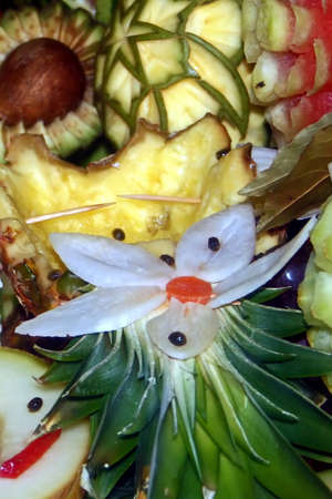 Arrangement of exotic and native fruit, with many decorations の写真素材