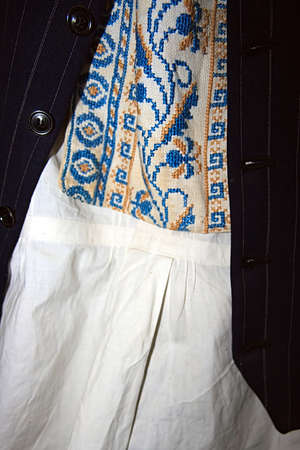 Old traditional costume worn by ethnic Germans in Banat, Romania の写真素材