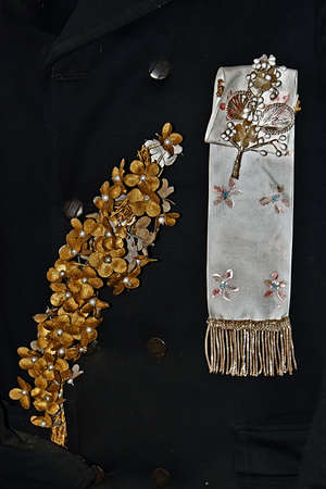 Old traditional costume worn by ethnic Germans in Banat, Romania の写真素材