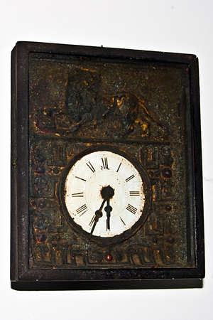 One old clock inside in one Romanian farmhouse  Banat region, Romania の写真素材