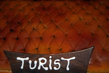 Sponge cake covered with marzipan  Desert symbolizing ornamental part of a traditional wooden building Maramures, Romania の写真素材