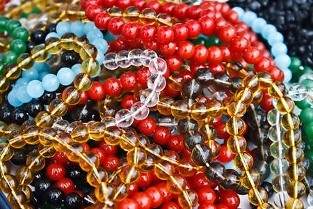Different colored trinkets displayed in the waiting customers の写真素材