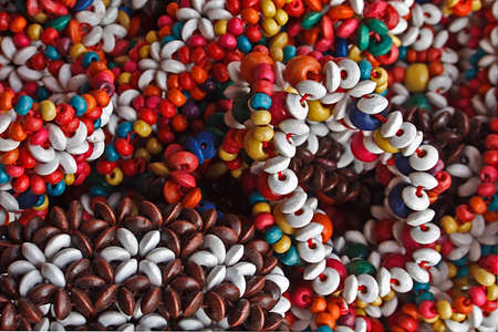 Different colored trinkets displayed in the waiting customers の写真素材