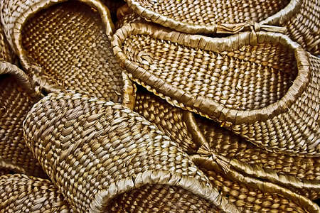 Romanian traditional straw shoes Corund area, Transylvania の写真素材