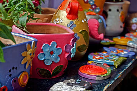 Different types of clay colored children at a workshopの写真素材