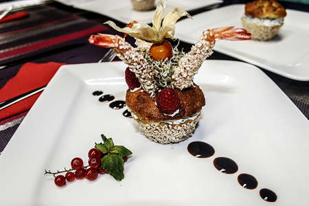 Arrangement cooking with different varieties of fish, fruit and vegetables の写真素材