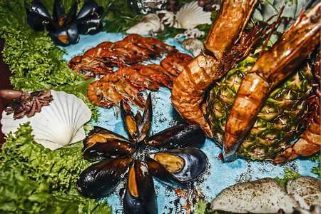 Arranjment cooking with different varieties of fish の写真素材
