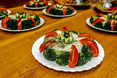 Arrangement cooking with different varieties of fish and vegetables の写真素材