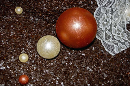 Arrangement with a chocolate cake decorations の写真素材