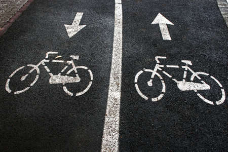 Traffic markings on the bike trail の写真素材