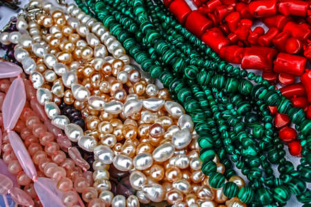 Different colored trinkets displayed in the waiting customers.の写真素材