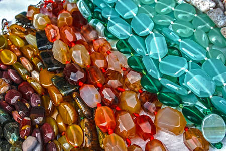 Different colored trinkets displayed in the waiting customers.の写真素材
