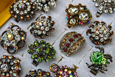 Different colored trinkets displayed in the waiting customers の写真素材