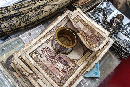 Old bills of different nationalities, from different periodsの写真素材