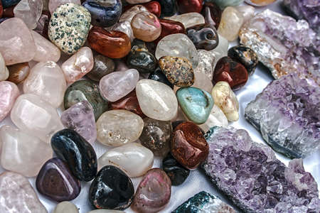 Mineral crystals and stones, with energy effect, in different structuresの写真素材