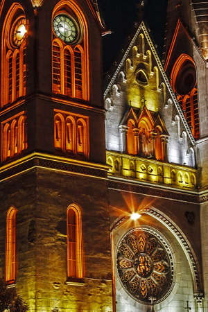 Night lighting of the Roman-Catholic Cathedral  located in Balcescu Square of Timisoara, Romania の写真素材