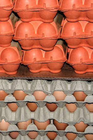 Eggs stored in molds, casseroles and prepared for saleの写真素材