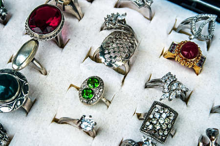 Different colored trinkets displayed in the waiting customers の写真素材