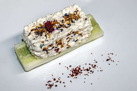 Arrangement cooking with cheese, cucumber and food ornaments の写真素材