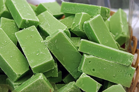 Chocolate bars with pistachio exposed to sale in bulk