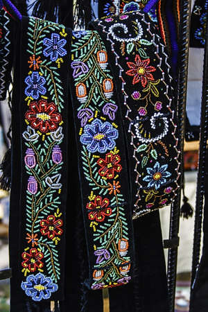 Wide belts men, and embroidered Romanian traditionalの写真素材