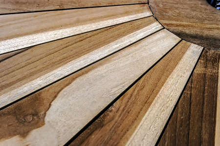 Detail of a wooden garden table with structure in the form of rays の写真素材