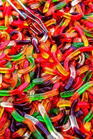 Colored jellies in bulk, at a fair for sweets 