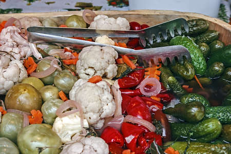 Pickles prepared in house, exposed in bulk for sale Traditional romanian の写真素材