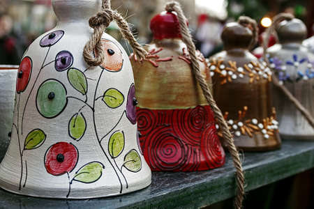 Christmas decorations made from clay by children の写真素材