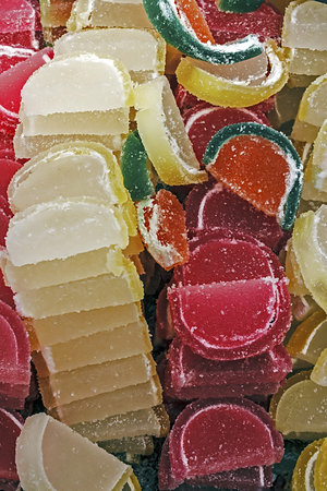 Colorful jelly in the form of exotic fruits  Homemade sweetsの写真素材