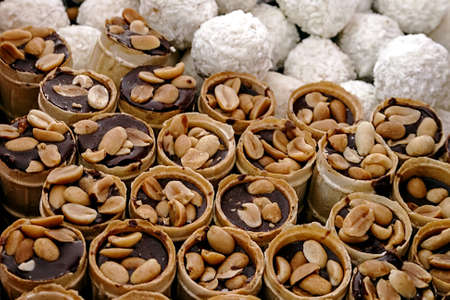 Chocolate Hazelnut keg-shaped, with praline candy  Homemade sweets の写真素材