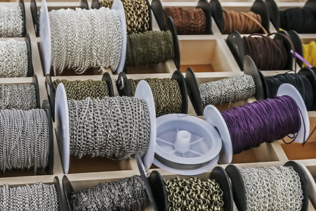 Spools with colored chains for made trinkets 