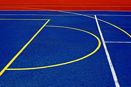 Sports field with synthetic turf and different markings, used in sports 