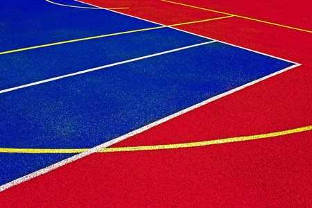 Sports field with synthetic turf and different markings, used in sports 