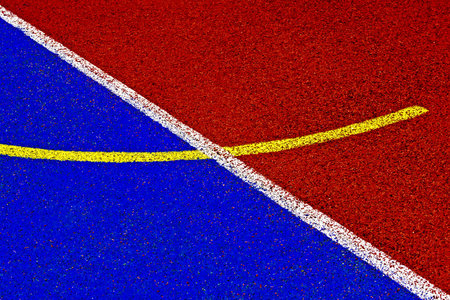 Sports field with synthetic turf and different markings, used in sports 