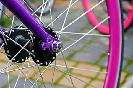 Detail of the front wheels to the bike の写真素材