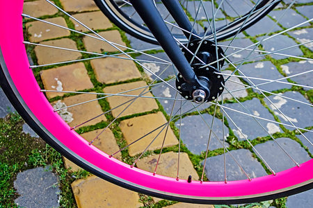 Detail of the front wheels to the bike 